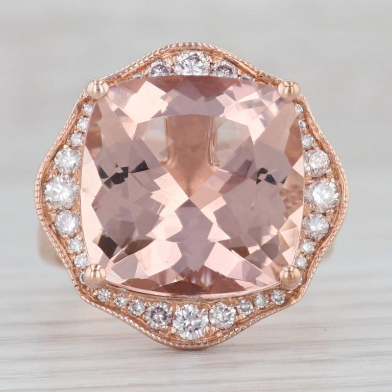 New 11.02ctw Cushion Morganite Diamond Halo Ring 14k Rose Gold Size 7 Cocktail