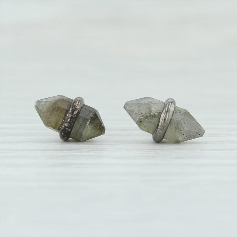 Light Gray New Labradorite Crystal Stud Earrings Sterling Silver Pierced