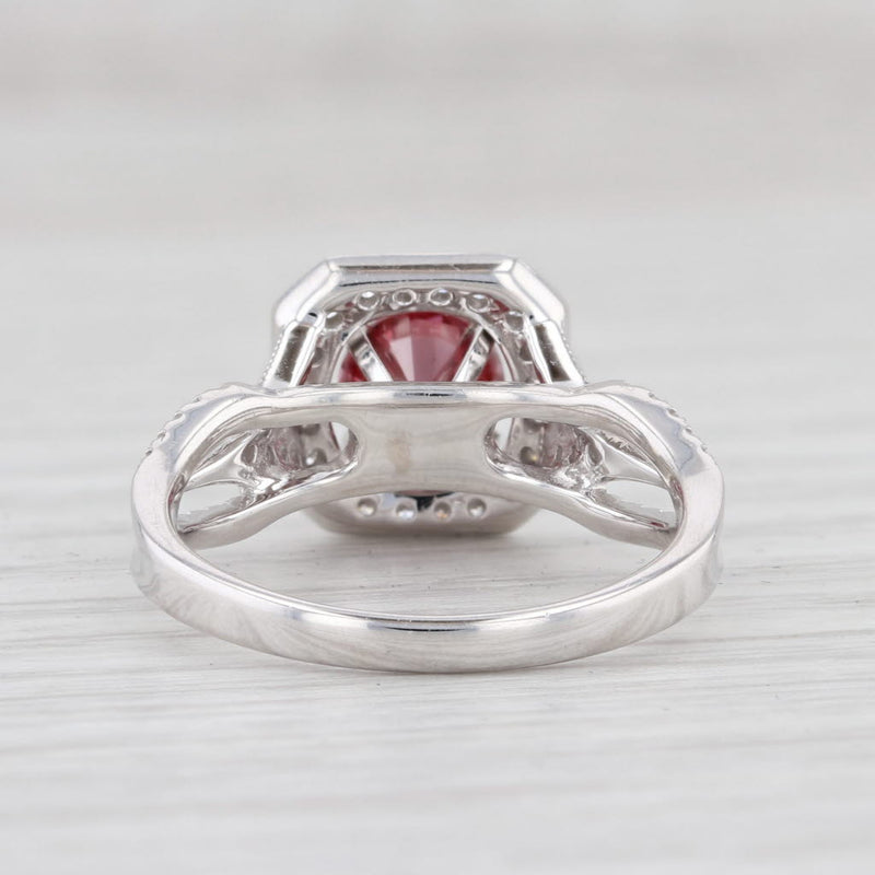 New 1.38ctw Pink White Diamond Halo Ring 14k White Gold Size 7 Engagement GIA