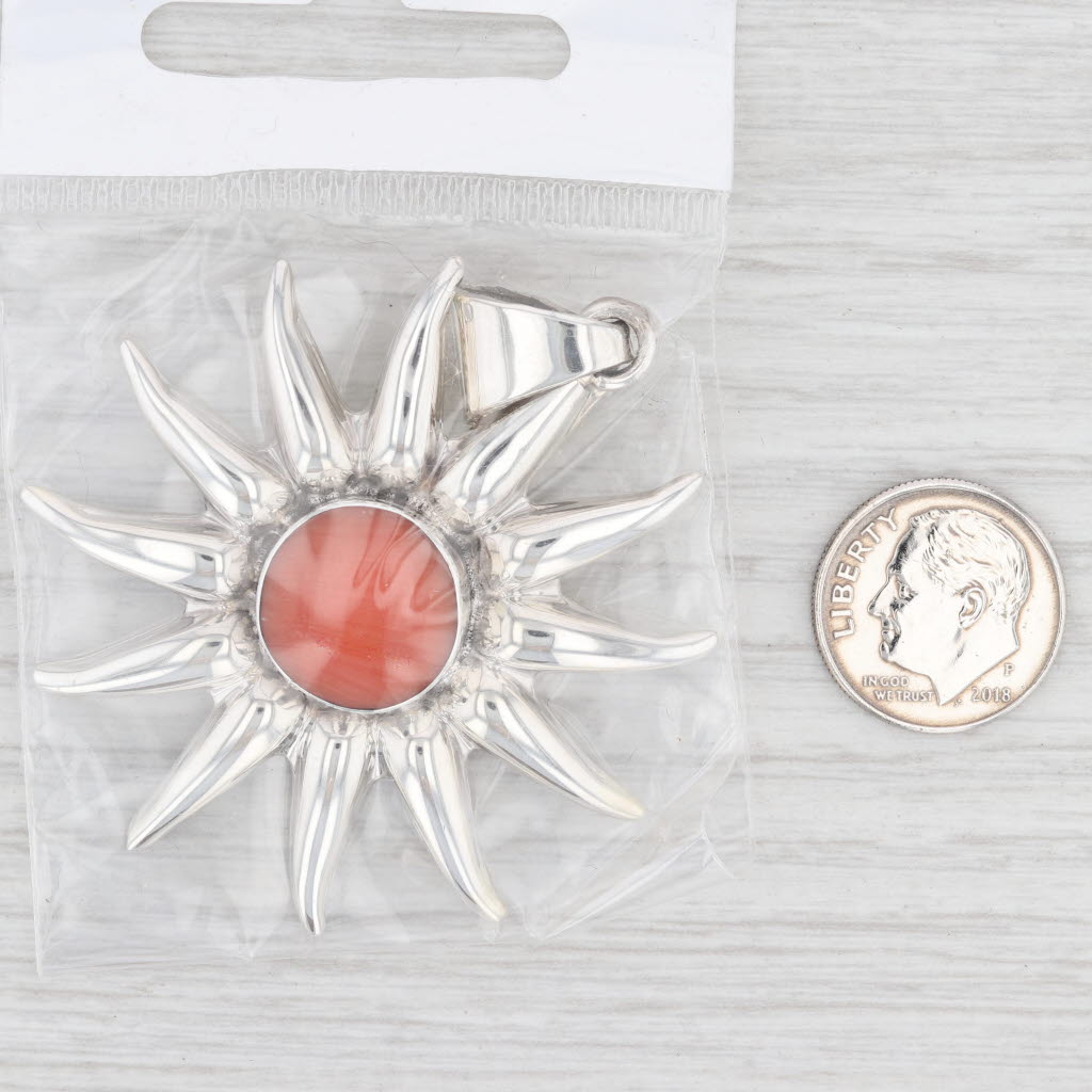 Light Gray New Flower Pendant Sterling Silver Celestial Sun Statement Red Resin