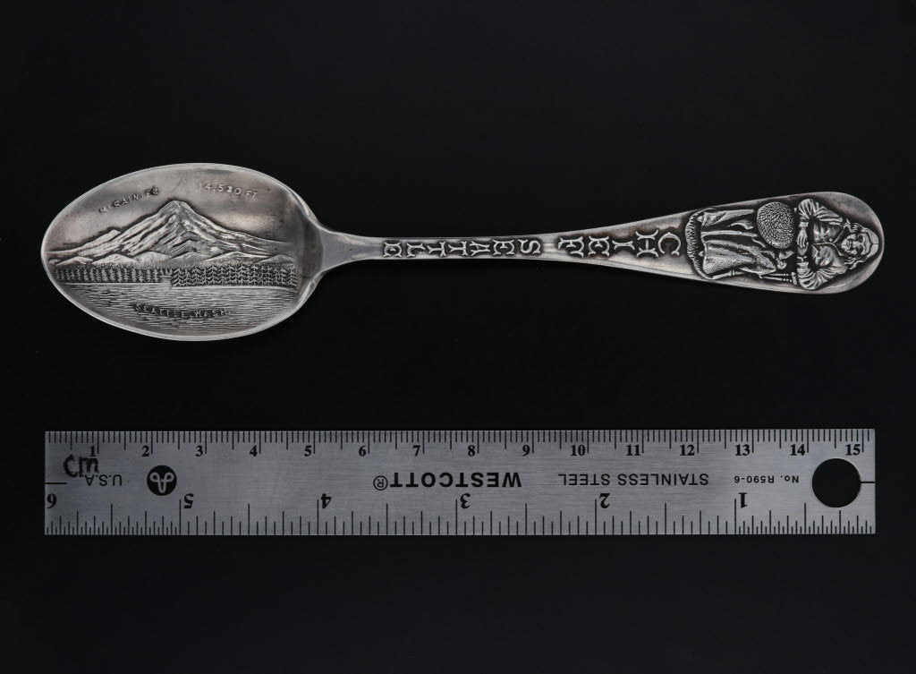 Black Vintage Seattle Washington Souvenir Spoon Sterling Silver Figural Chief Rainier