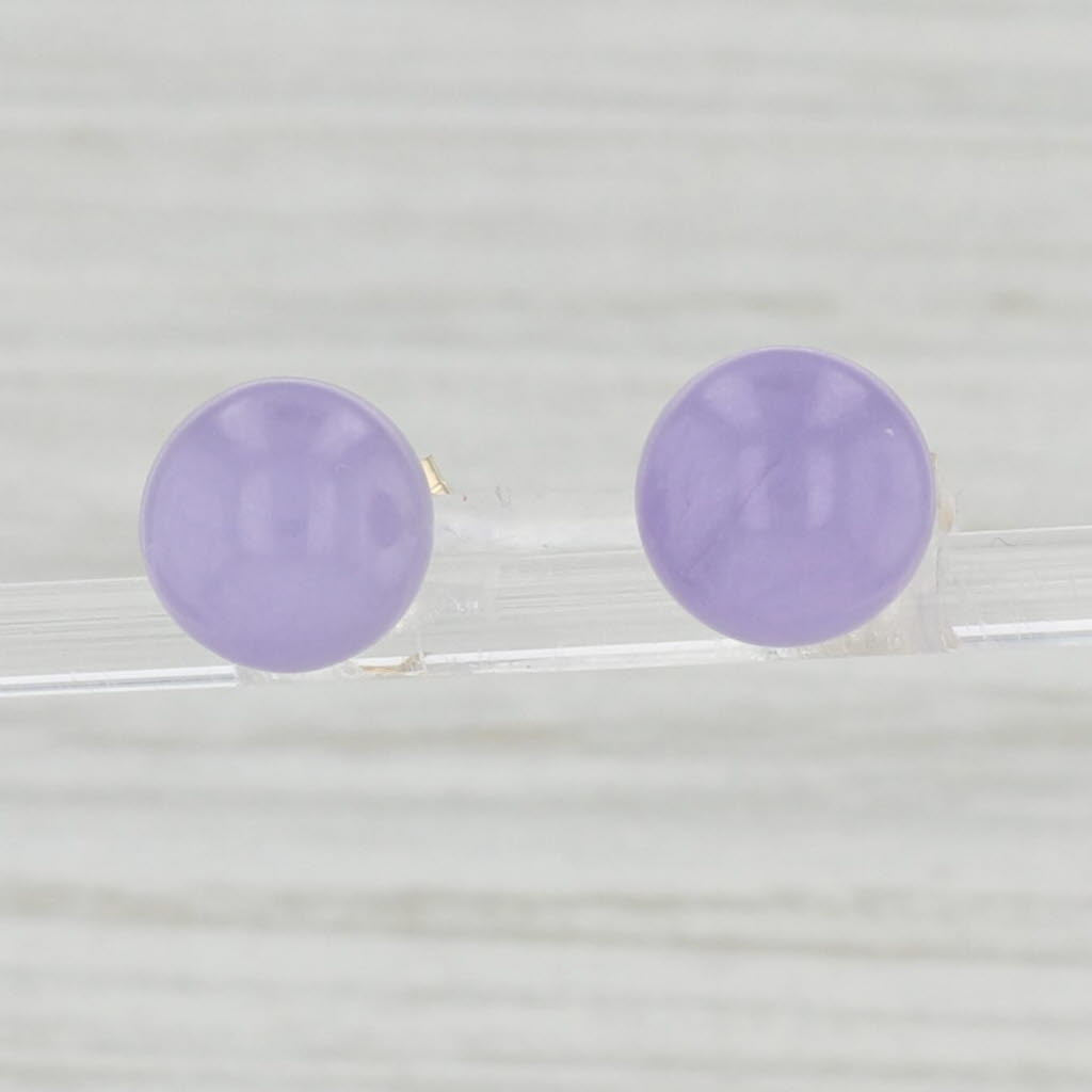 Light Gray Lavender Jadeite Jade Bead Stud Earrings 14k Gold Pierced Studs