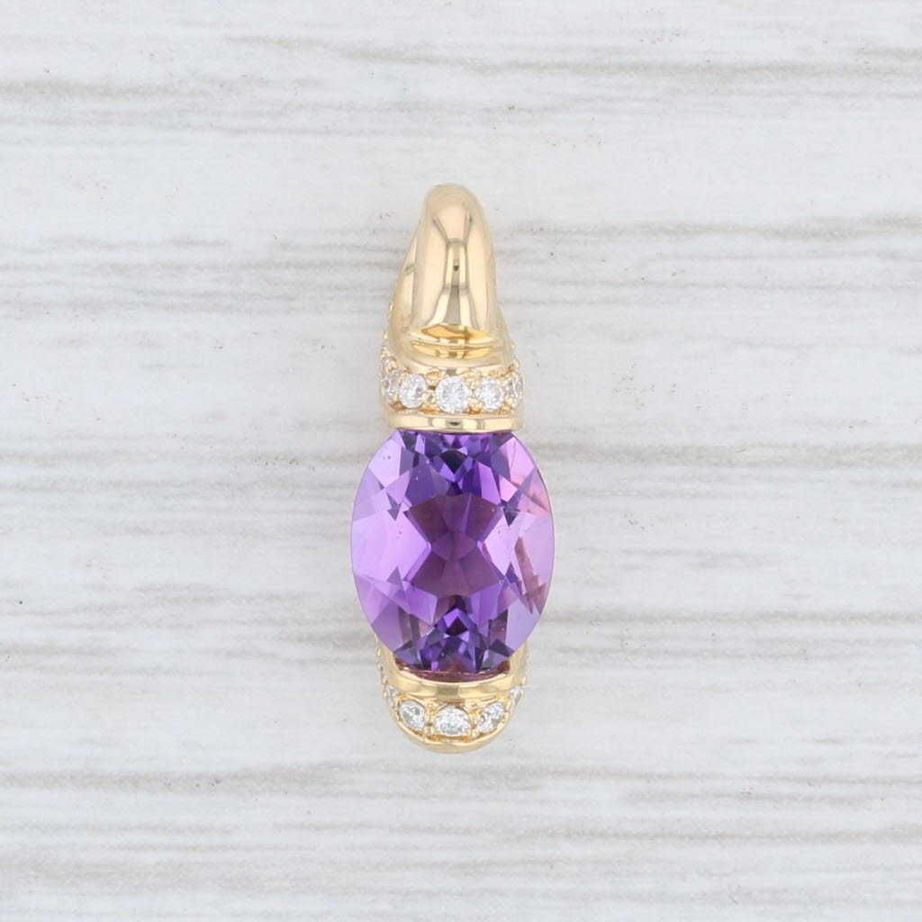 Light Gray 2.38ctw Amethyst Diamond Pendant 18k Yellow Gold Oval Brilliant Solitaire