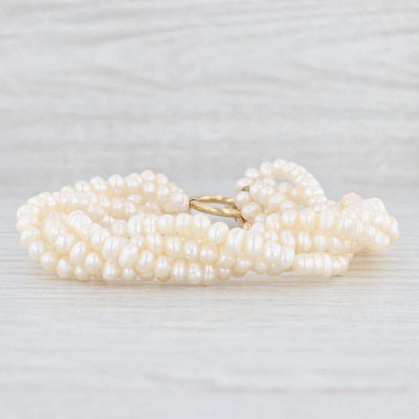 Light Gray Woven Multi-Strand Freshwater Cultured Pearl Bracelet 14k Yellow Gold 7"