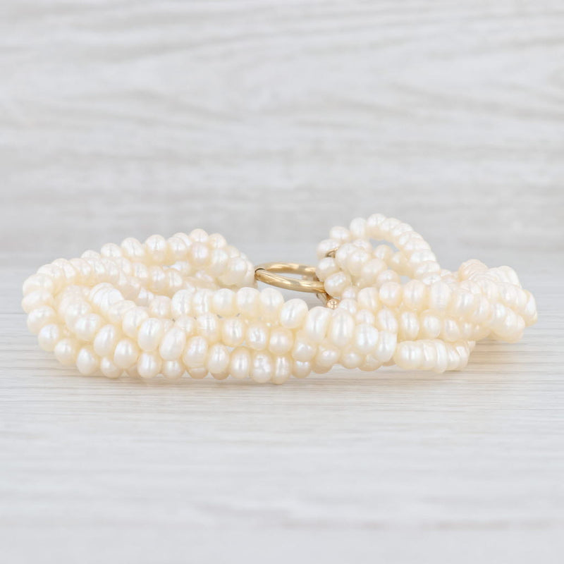 Light Gray Woven Multi-Strand Freshwater Cultured Pearl Bracelet 14k Yellow Gold 7"