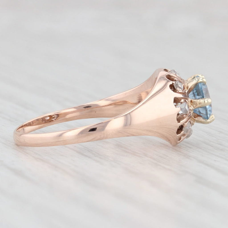 Light Gray Antique 0.88ctw Blue Synthetic Spinel Diamond Halo Ring 10k Rose Gold Size 7.5