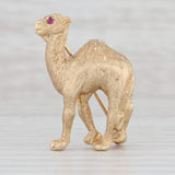 Lab Created Ruby Eye Camel Brooch 14k Yellow Gold Figural Animal Jewelry Pin