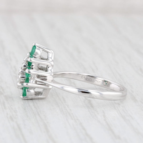 Light Gray 0.82ctw Emerald Diamond Pear Cluster Ring 14k White Gold Size 7