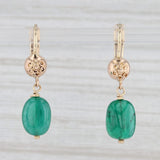 Light Gray Baroque Emerald Drop Earrings 14k Yellow Gold Vintage Floral