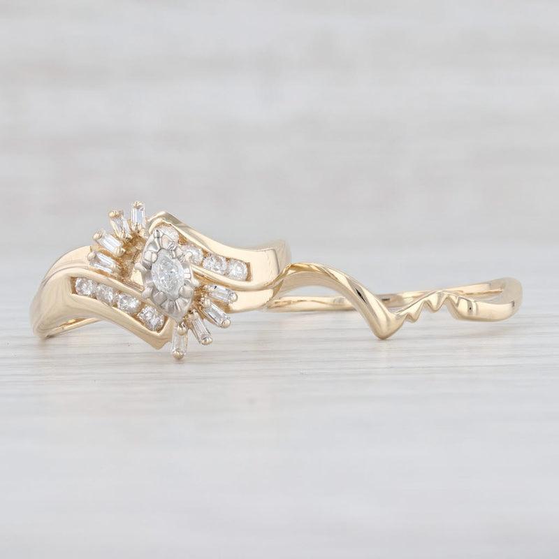 Light Gray 0.37ctw Diamond Engagement Ring Wedding Band Bridal Set 14k Gold Size 9.25