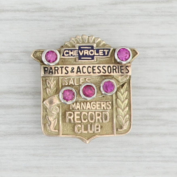 Light Gray Chevrolet Sales Managers Record Club Service Award Pin 10k Gold Lab Created Ruby