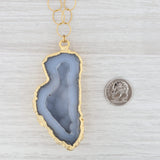 Light Gray New Nina Nguyen Druzy Geode Quartz Pendant Necklace Sterling Gold Vermeil 30.5"