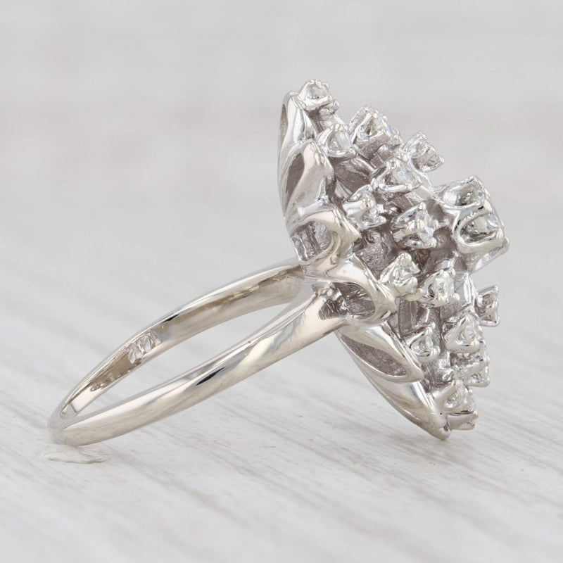 Vintage 1.01ctw Diamond Cluster Ring 14k White Gold Size 6.25 Cocktail