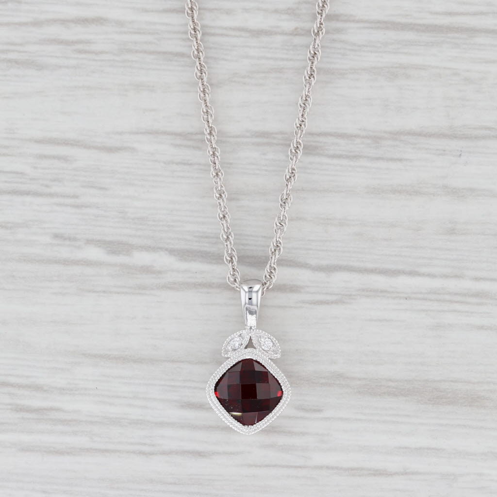 Light Gray New 1.59ctw Garnet Diamond Pendant Necklace 14k White Gold 18” Rope Chain