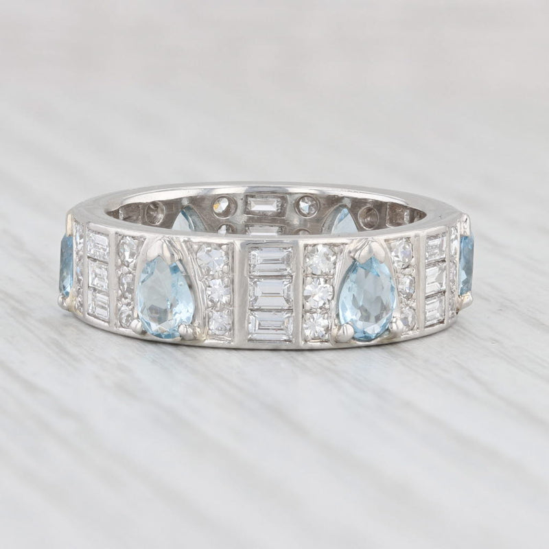 Light Gray Vintage 3.03ctw Aquamarine Diamond Platinum Eternity Ring Size 9 Band