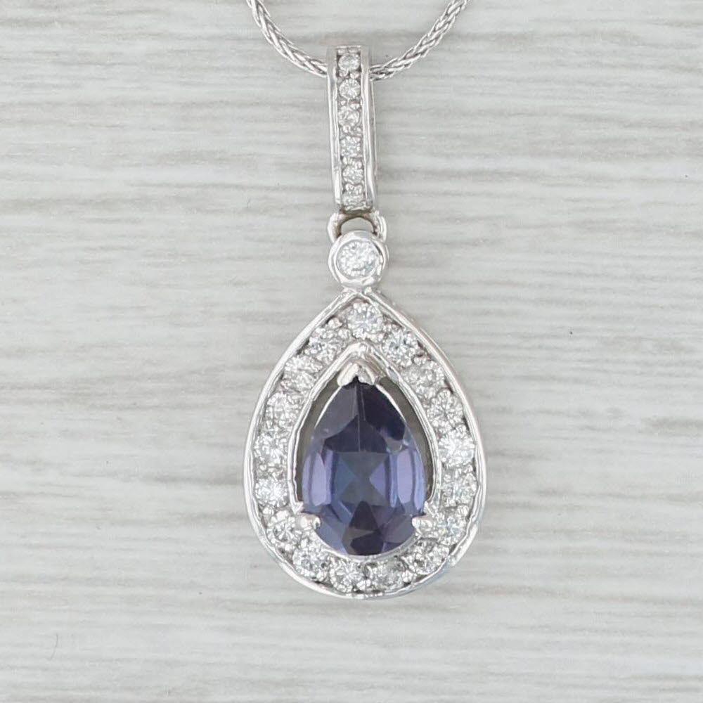 Light Gray 1.80ctw Lab Created Sapphire Diamond Teardrop Pendant Necklace 14k White Gold