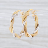 Light Gray New Woven Hoop Earrings Sterling Silver Gold Plating Snap Top Round Hoops