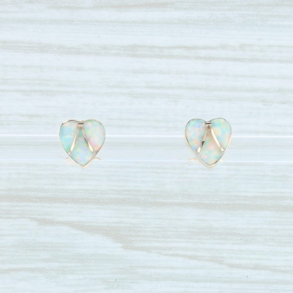 Lavender New Synthetic Opal Mosaic Heart Stud Earrings 14k Yellow Gold Pierced