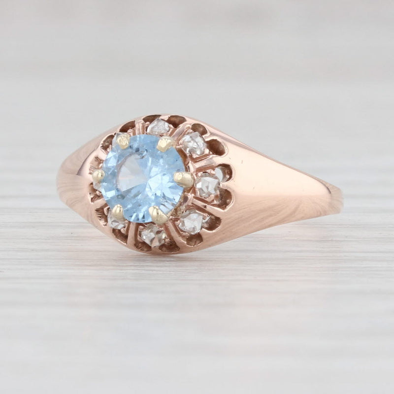 Light Gray Antique 0.88ctw Blue Synthetic Spinel Diamond Halo Ring 10k Rose Gold Size 7.5