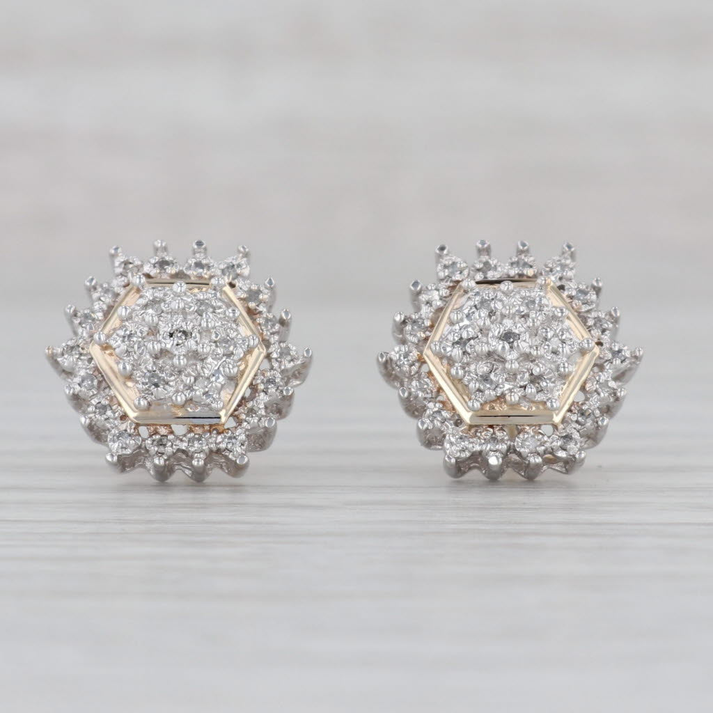 Gray 0.25ctw Diamond Cluster Stud Earrings 10k White Yellow Gold Pierced 2-Toned