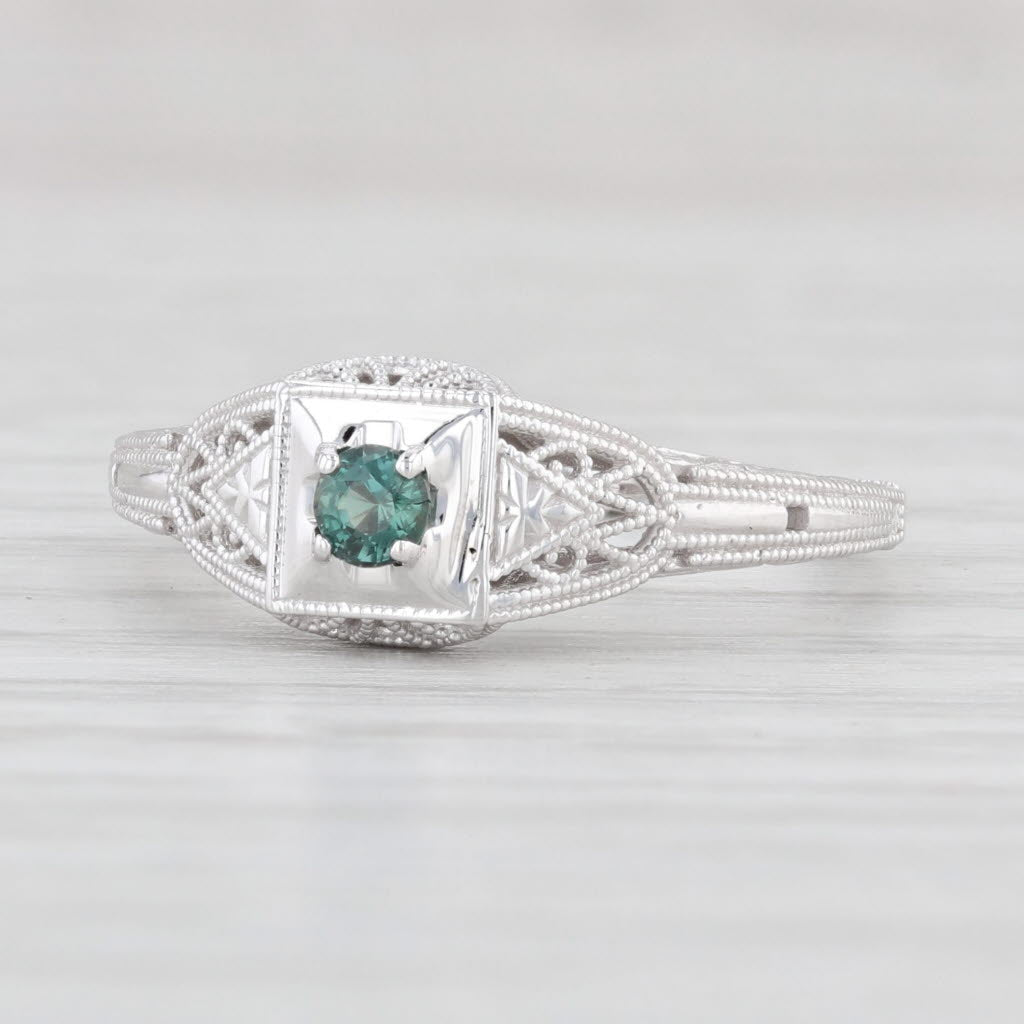 Light Gray New 0.25ct Green Alexandrite Solitaire Ring 14k Gold Size 6.25 Floral Filigree