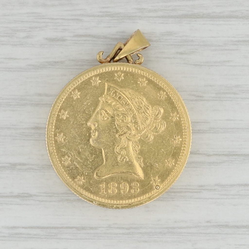 Gray Vintage Bueche Girod 1893 $10 US Gold Liberty Head Coin Hidden Watch Pendant