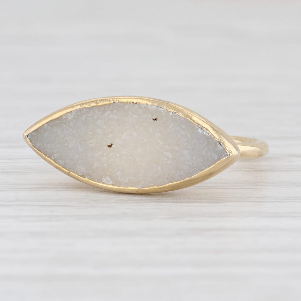 Light Gray New Nina Nguyen White Druzy Quartz Ring Sz 7 Sterling Silver 22k Gold Vermeil