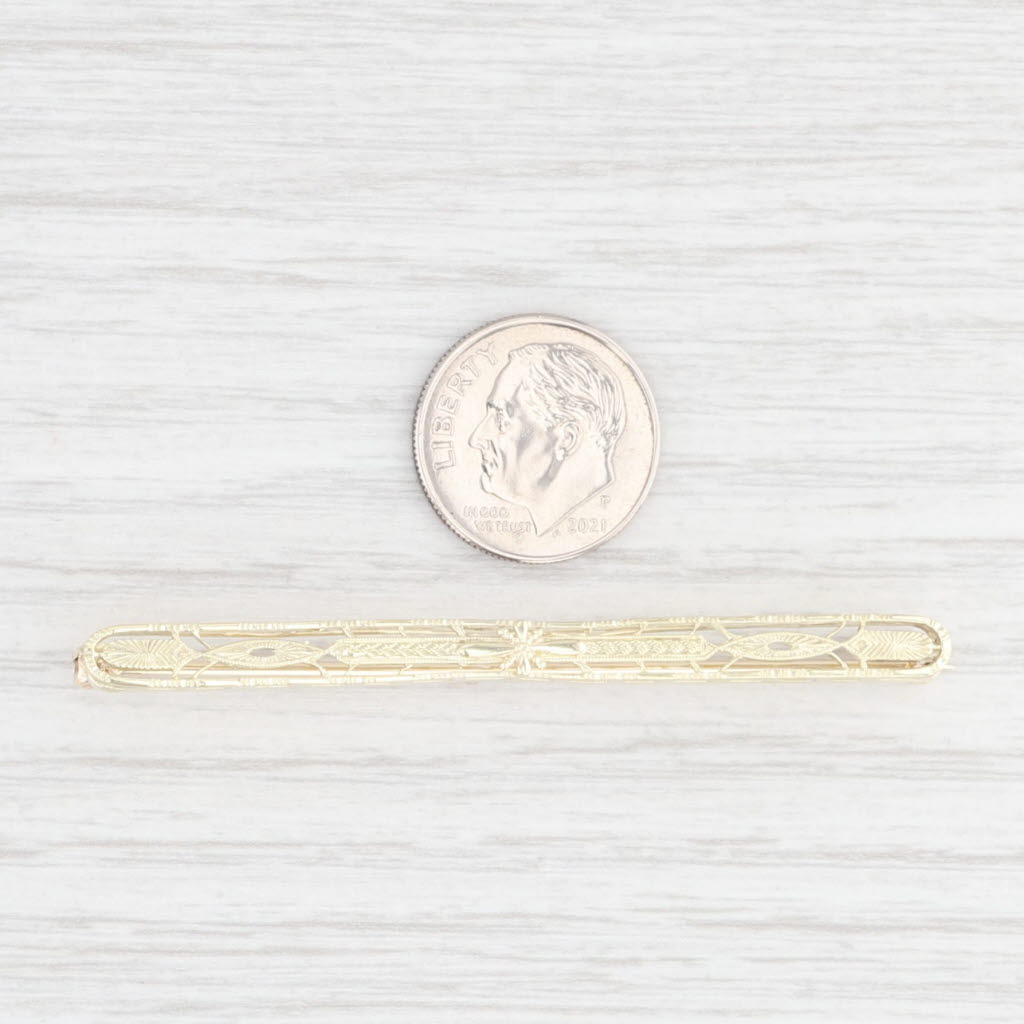 Lavender Art Deco Filigree Bar Pin 14k Yellow Gold Brooch