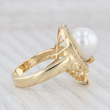 Cultured Pearl 0.58ctw Diamond Floral Ring 18k Yellow Gold Size 7.25