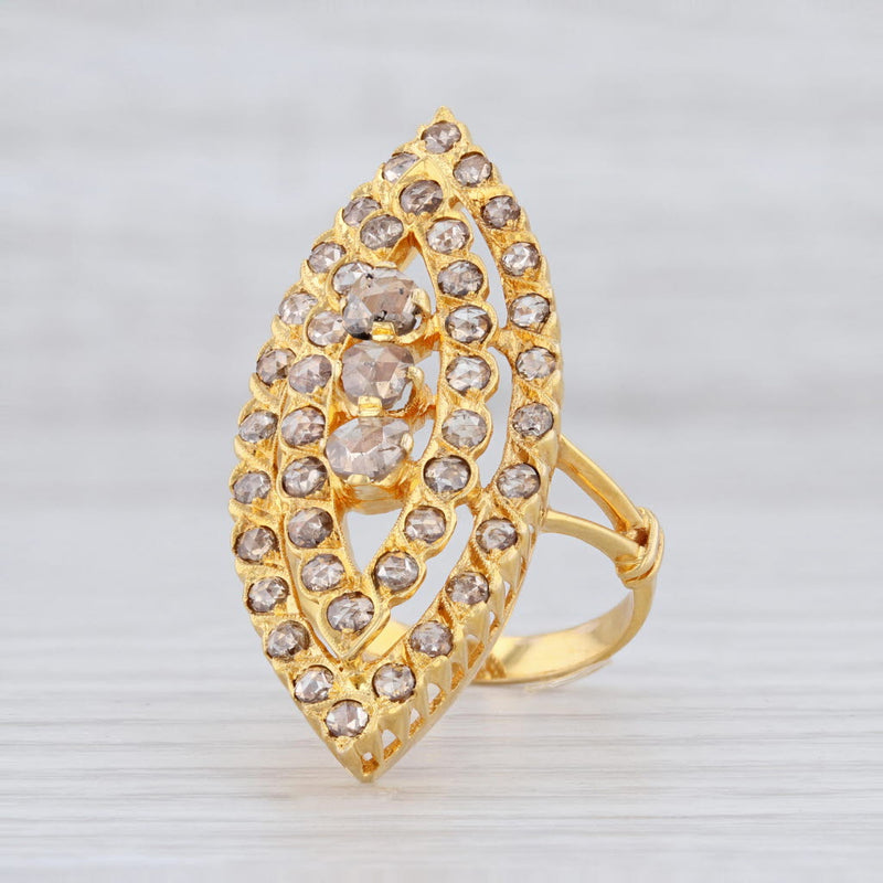 New 2ctw Diamond Cocktail Ring 18k Yellow Gold Size 7.5 Champagne Brown