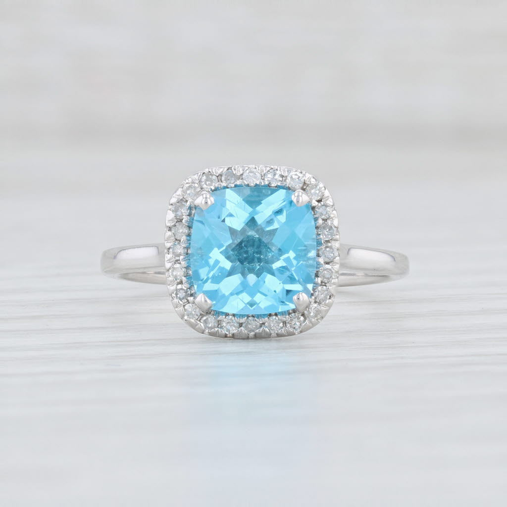 Light Gray New 2.64ctw Blue Topaz Diamond Halo Ring 14k White Gold Size 7.5