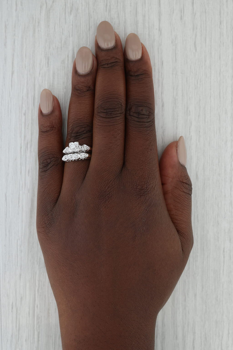 Gray 0.11ctw Diamond Engagement Ring Wedding Band Bridal Set 14k White Gold Size 8.5