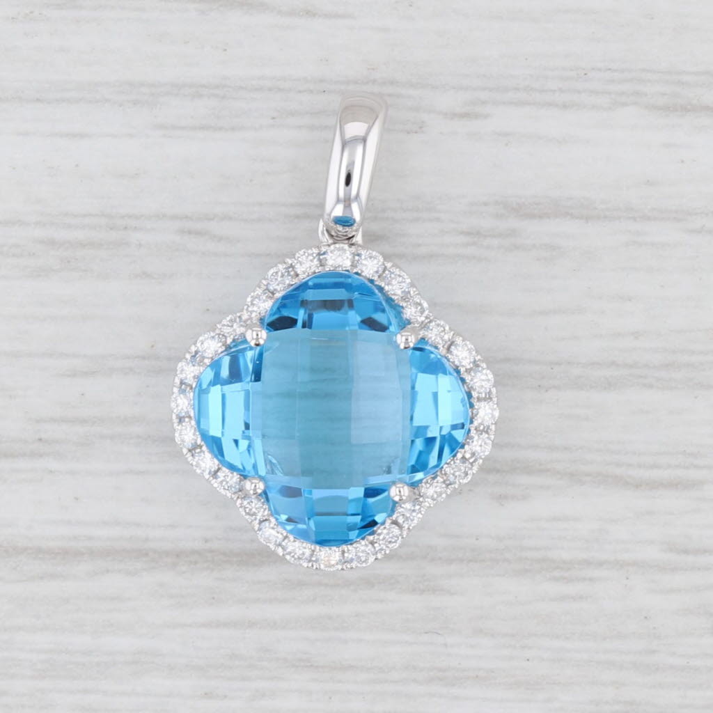 Light Gray New 7.77ctw Blue Topaz Diamond Halo Pendant 14k White Gold Flower Drop