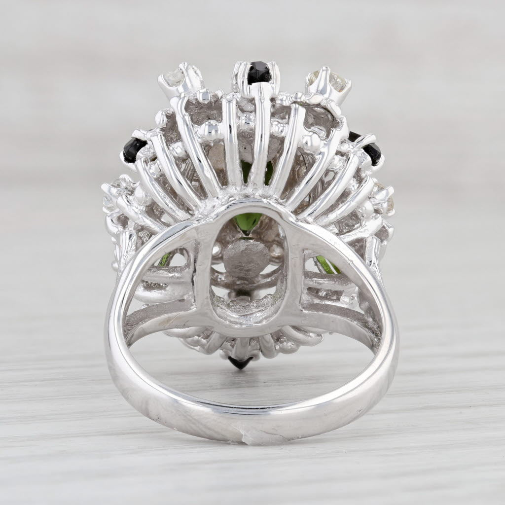 Light Gray 3.37ctw Green Tourmaline Diamond Cocktail Ring 18k White Gold Size 7.75