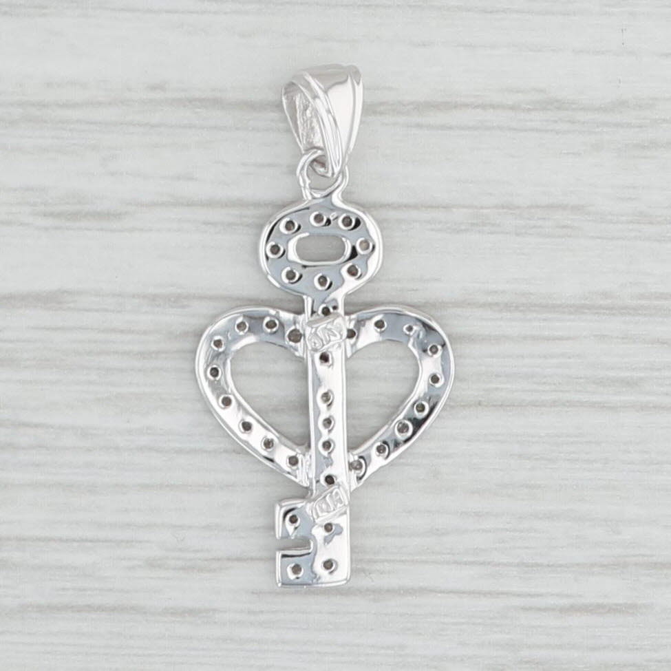 Light Gray Diamond Heart Skeleton Key Pendant 10k White Gold Love Gift Keepsake