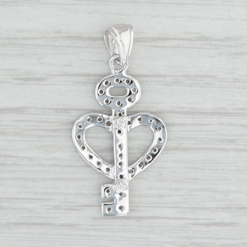 Diamond Heart Skeleton Key Pendant 10k White Gold Love Gift Keepsake