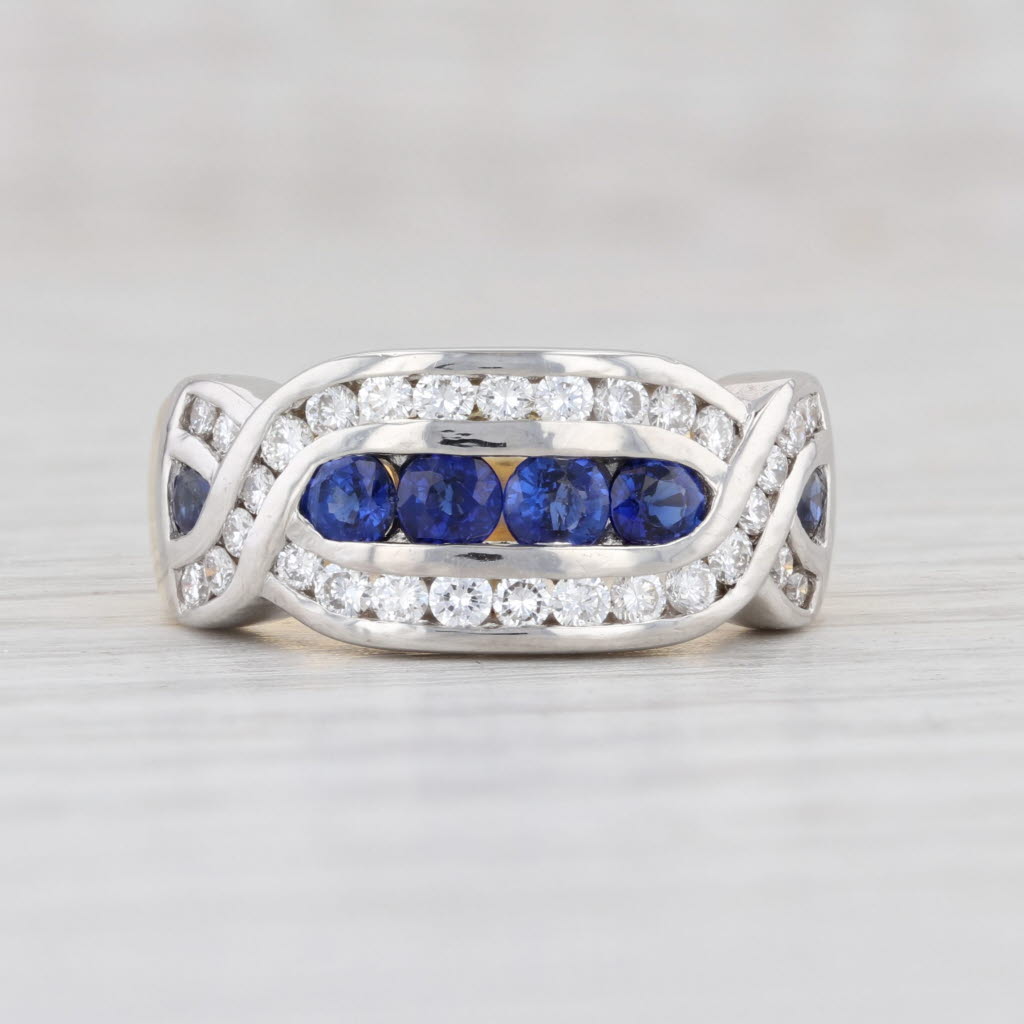 Light Gray 1.1ctw Blue Sapphire White Diamond Ring 18k Gold Platinum Size 5.5