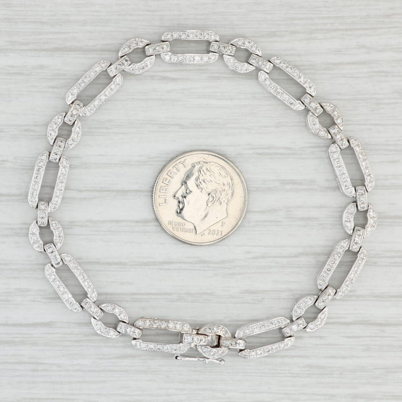 1.25ctw Diamond Circle Bar Link Bracelet 18k White Gold 7" 6.6mm