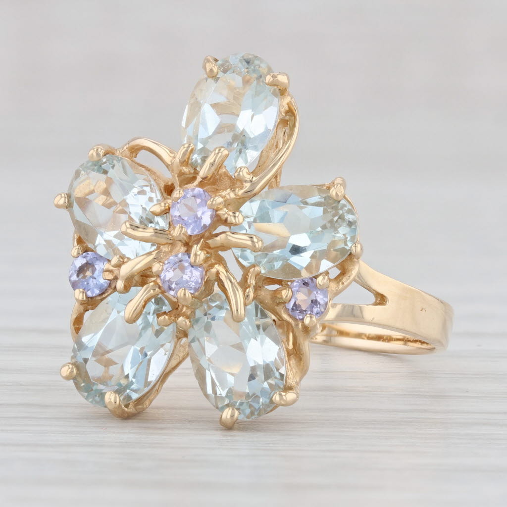 Light Gray 3.92ctw Aquamarine Cluster Tanzanite Ring 14k Yellow Gold Size 9.25 Cocktail