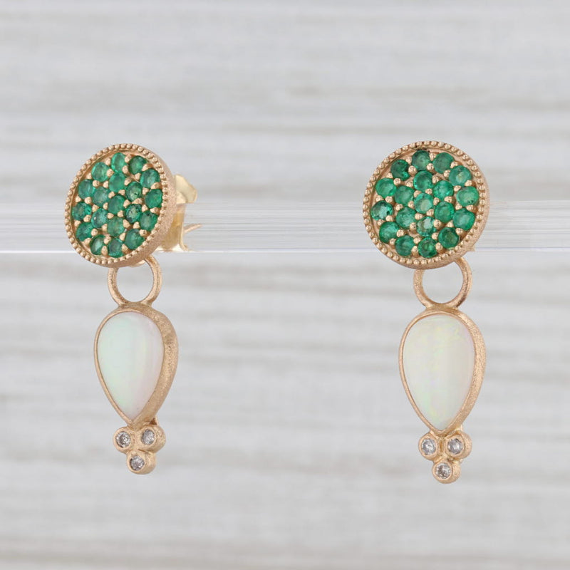 Light Gray New Nina Nguyen Opal Emeralds Diamonds Drop Earrings 18k Yellow Gold Pierced