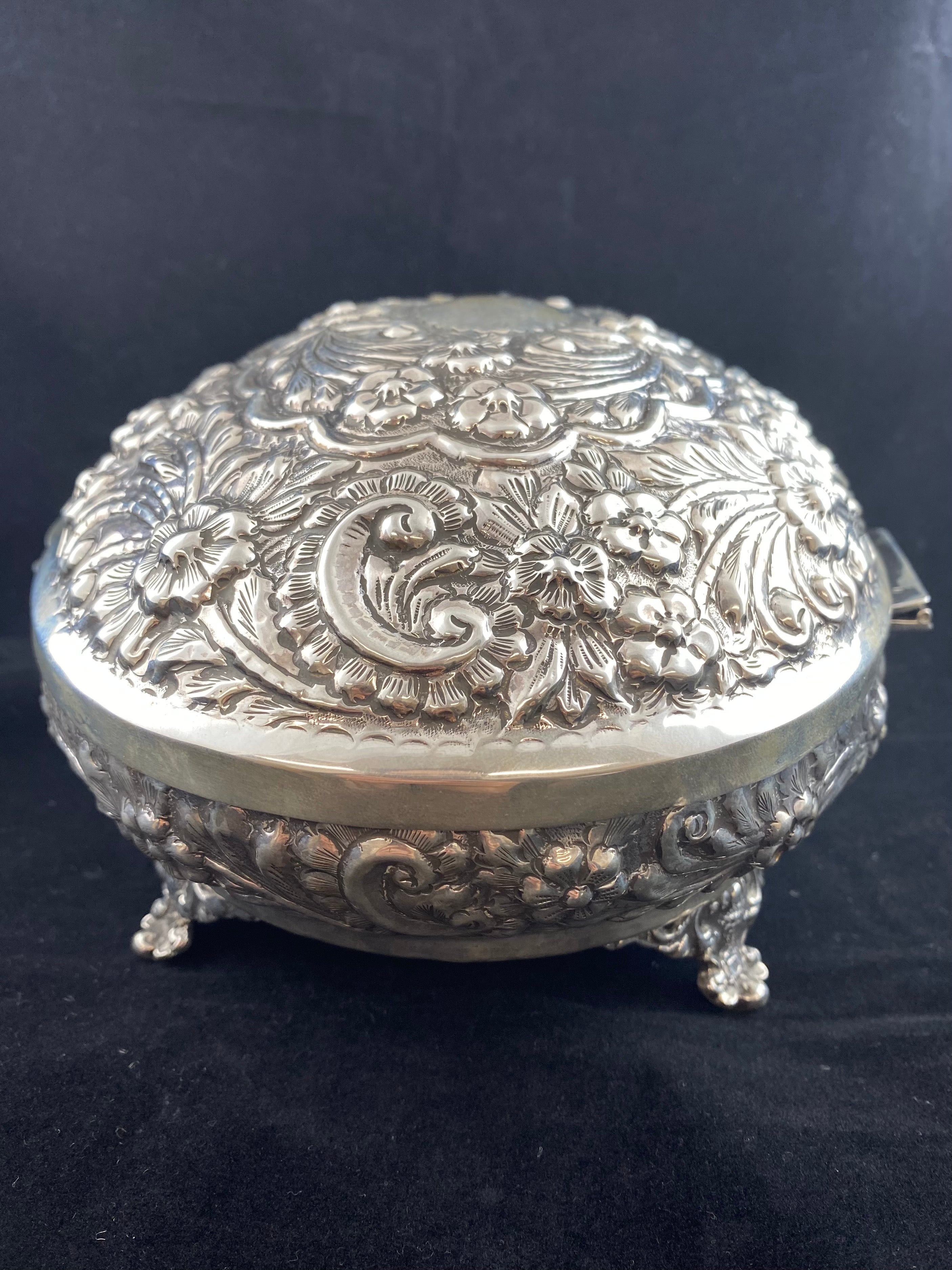 Dark Slate Gray Repousse Hollowware Sterling Silver Egyptian Engravable Serving Dish Trinket Box