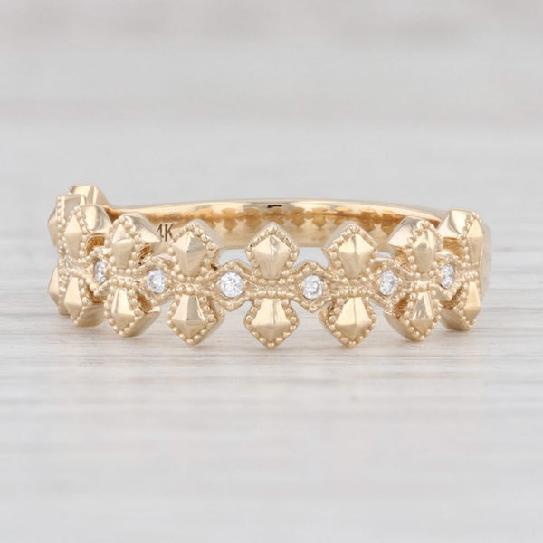 Light Gray New Diamond Band 14k Yellow Gold Size 6.5 Wedding Stackable Ring Cross Pattern