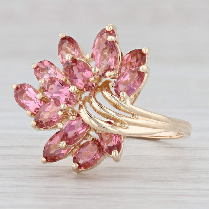 Light Gray 3.90ctw Pink Tourmaline Flower Cluster Ring 14k Yellow Gold Size 9.25 Glatter