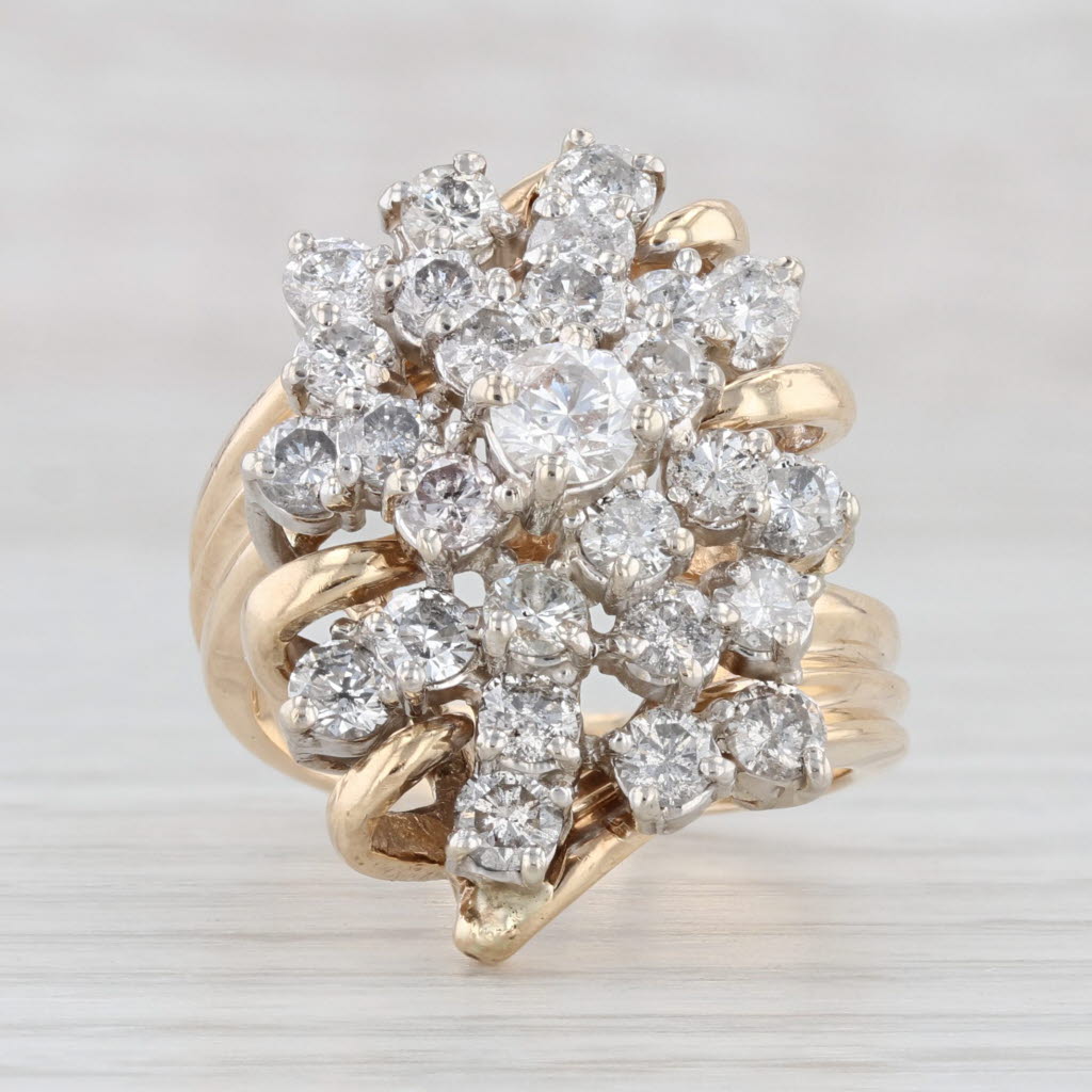 Light Gray 3ctw Diamond Cocktail Ring 14k Yellow Gold Bypass Cluster Size 6.75