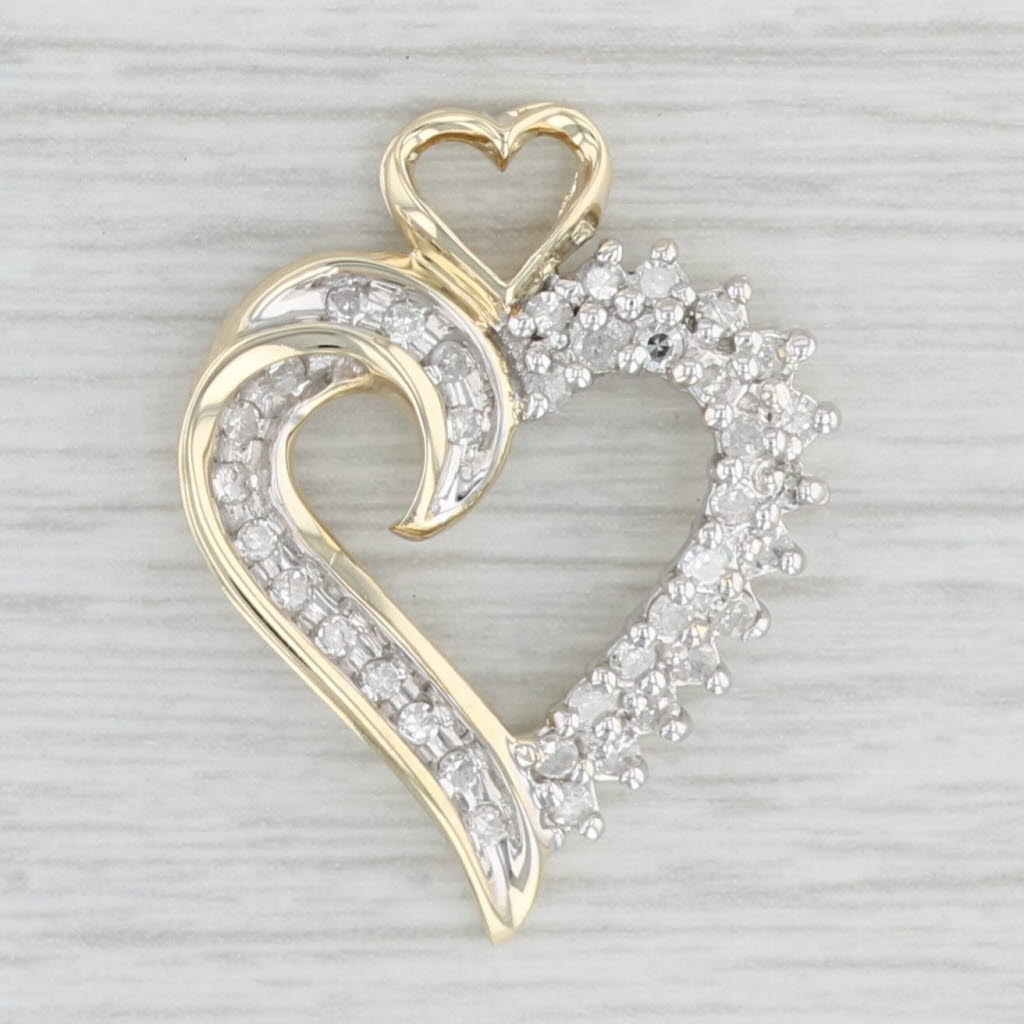 Light Gray 0.41ctw Diamond Open Heart Pendant 10k Yellow Gold Gift Keepsake