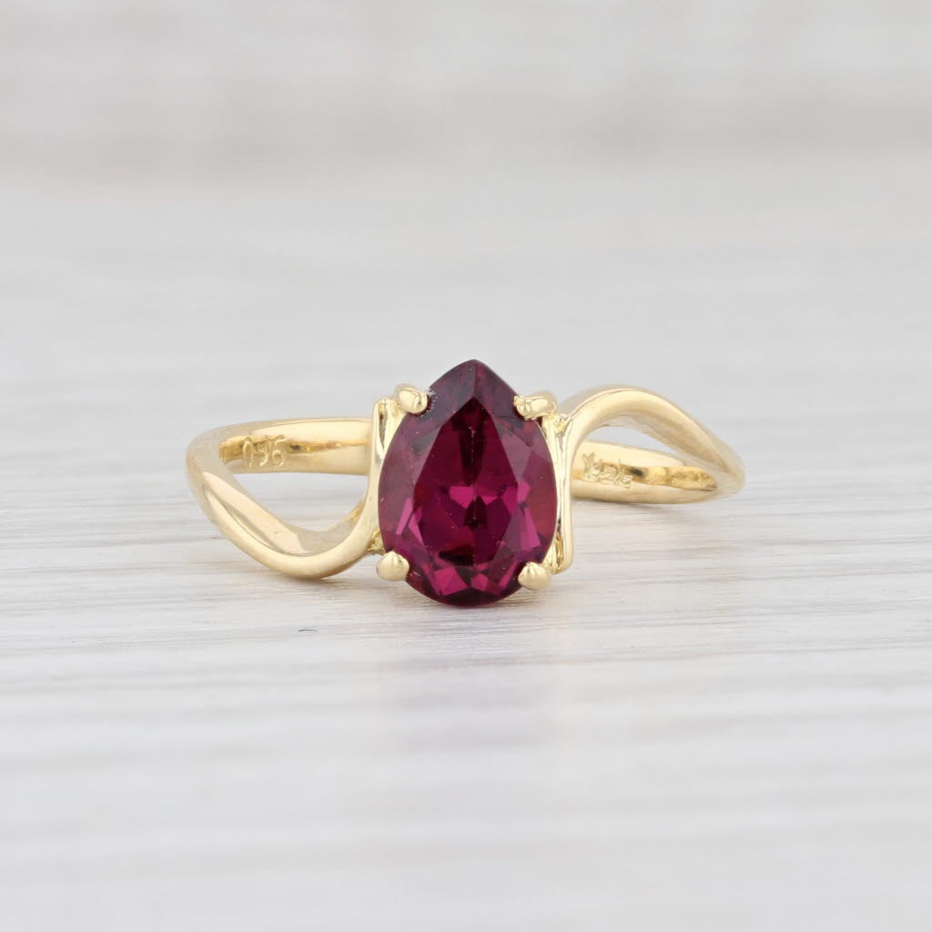 Light Gray 1.60ct Rhodolite Garnet Teardrop Ring 18k Yellow Gold Pear Solitaire Size 6.5