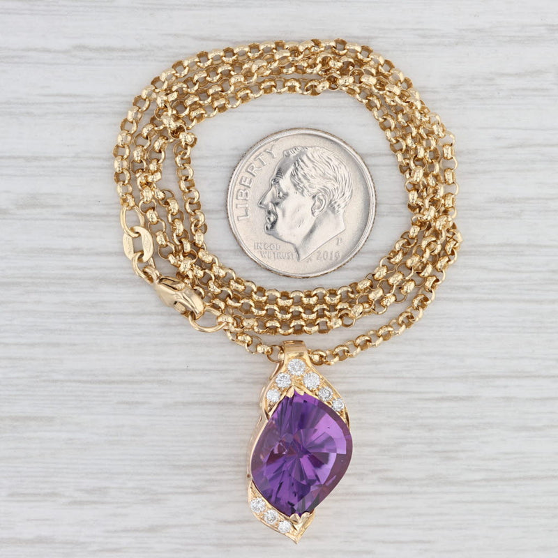 8.90ctw Amethyst Diamond Pendant Necklace 18k Gold 18" Rolo Chain
