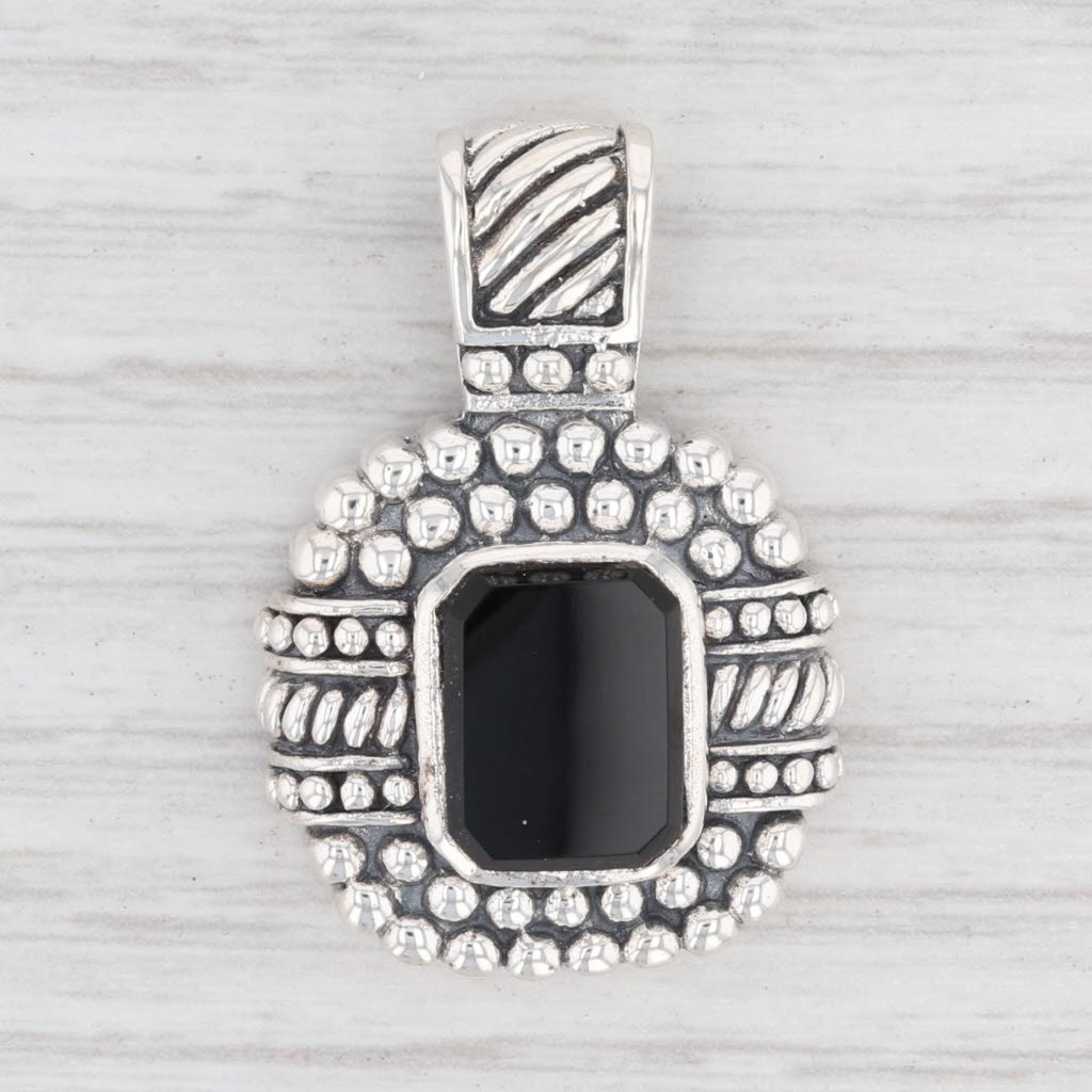 Light Gray New Black Onyx Pendant Sterling Silver Drop B12746