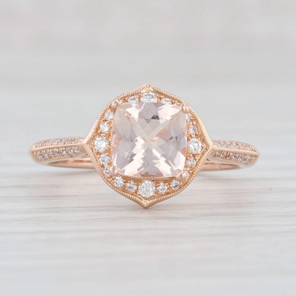 New 1.05ctw Morganite Diamond Halo Ring 18k Rose Gold Size 6.5 Engagement