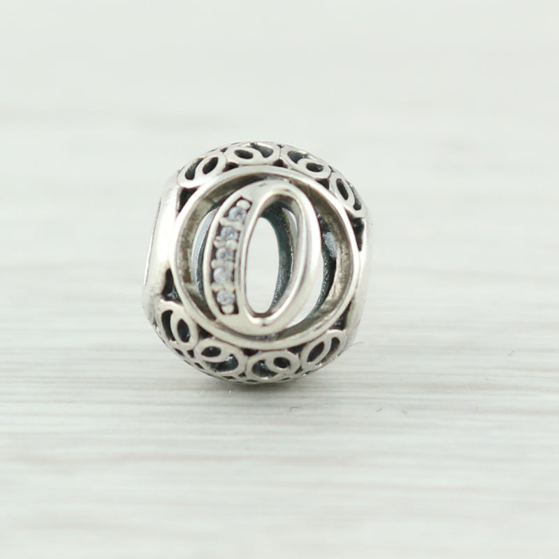 Light Gray New Authentic Pandora Vintage O Charm 791859CZ Sterling Silver Letter "0"